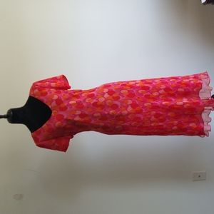 Spencer Jeremy silk dress short sleeve red pink orange bubbles and circles…